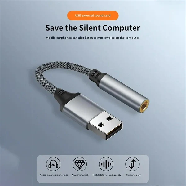 2-in-1 USB to 3.5mm Audio Adapter – Microphone & Headphone Cable for Laptop & Desktop