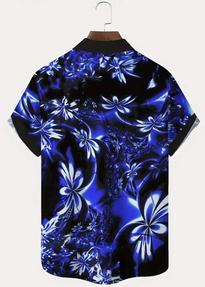 Men's Summer Hawaiian Gradient Art Floral Short Sleeve T-shirt with Pocket