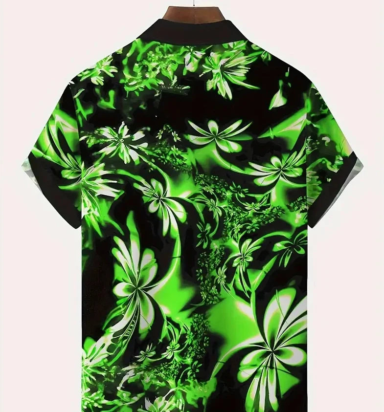 Men's Summer Hawaiian Gradient Art Floral Short Sleeve T-shirt with Pocket
