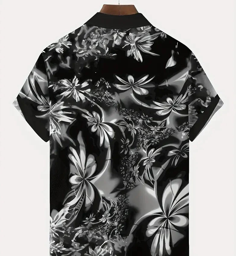 Men's Summer Hawaiian Gradient Art Floral Short Sleeve T-shirt with Pocket
