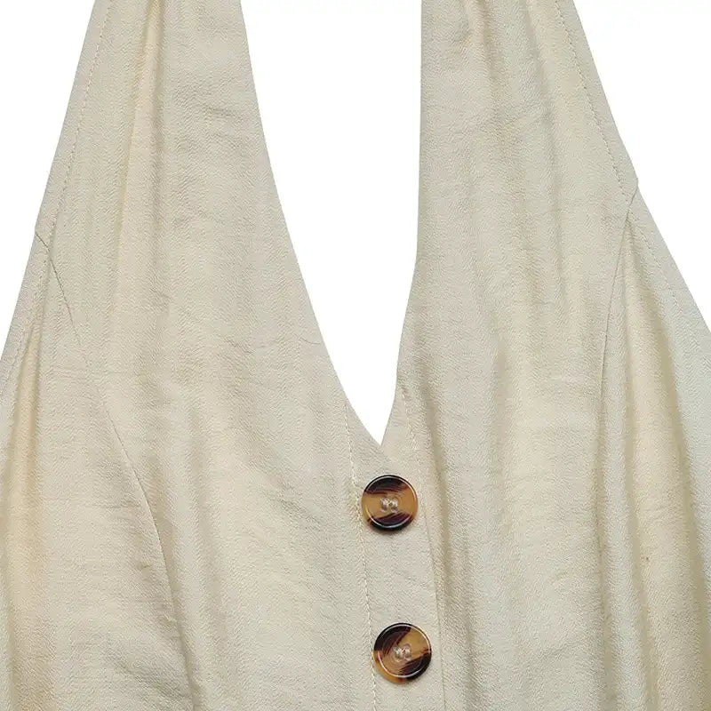 2025 Summer Simple Breathable Backless Button Jumpsuit