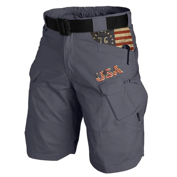 2025 Upgraded Tactical Shorts Men's Vintage Independence Day Flag Cargo Shorts