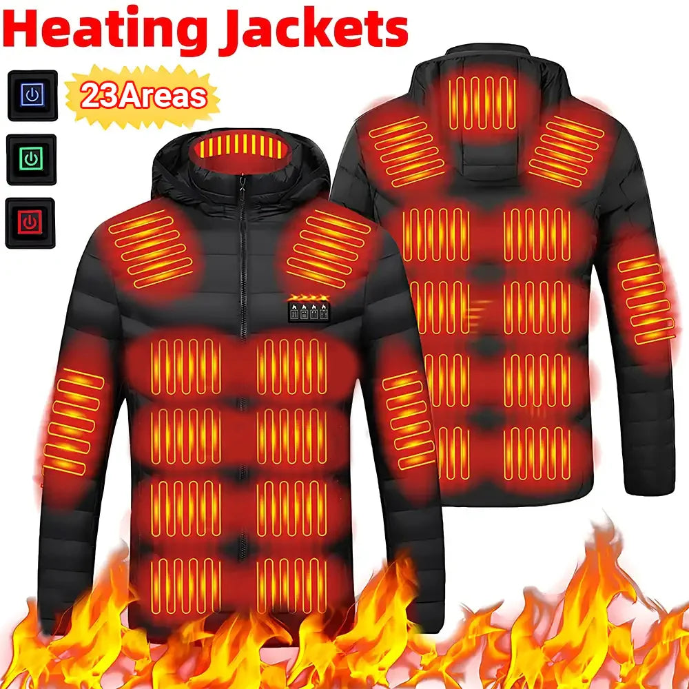 23 Zones Warm Heated Jackets Coats with Hood  for Men Women