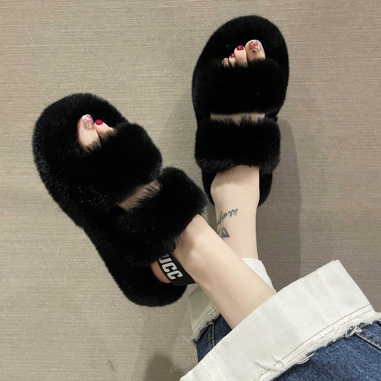 Winter Super Warm Soft Plush Slippers With Straps