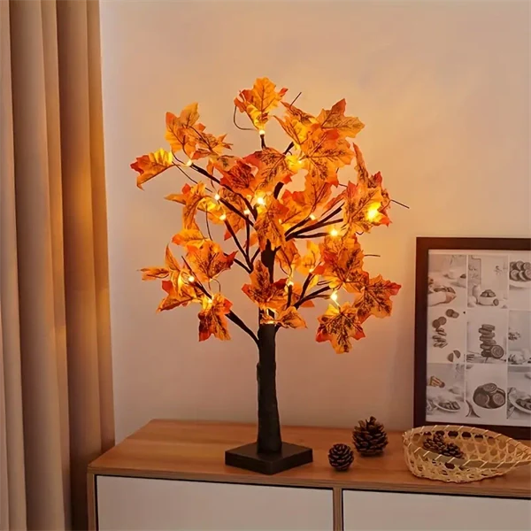 24" Lighted Maple Tree with Timer for Thanksgiving & Fall Decor
