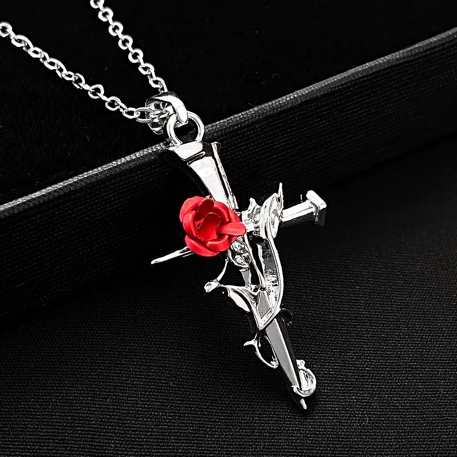 24pcs Gothic Rose Cross Pendants - Alloy Floral Charm for Necklace & Bracelet DIY