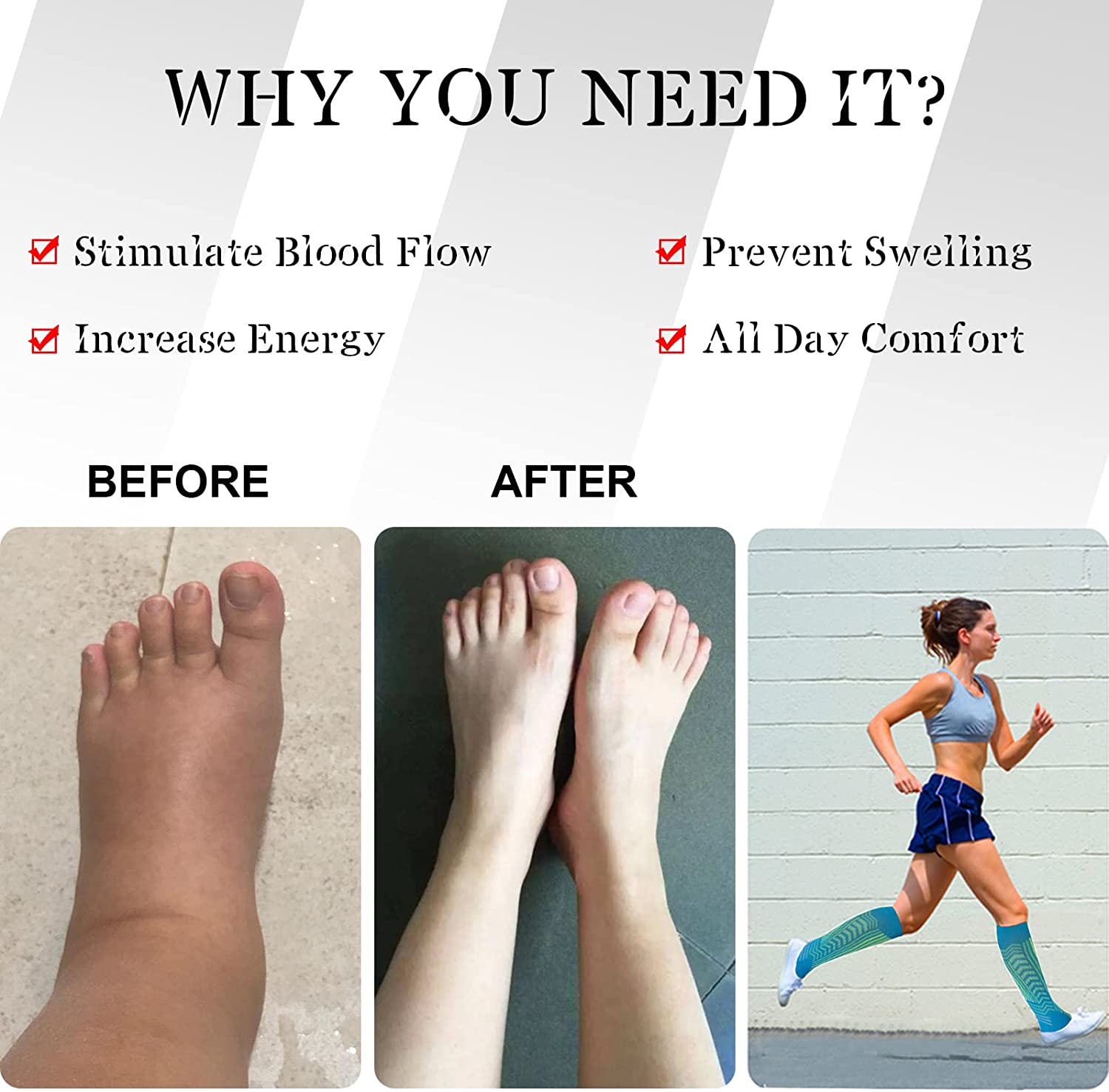 Compression Socks Reflective Circulation 20-30 mmHg Knee High Graduated Medical Compression Socks