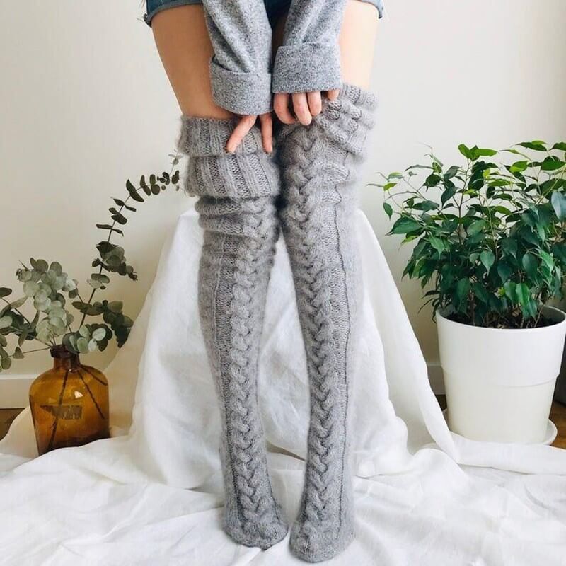 Soft Warm Over Knee Extra Long Knitted Socks Fuzzy Socks for Women