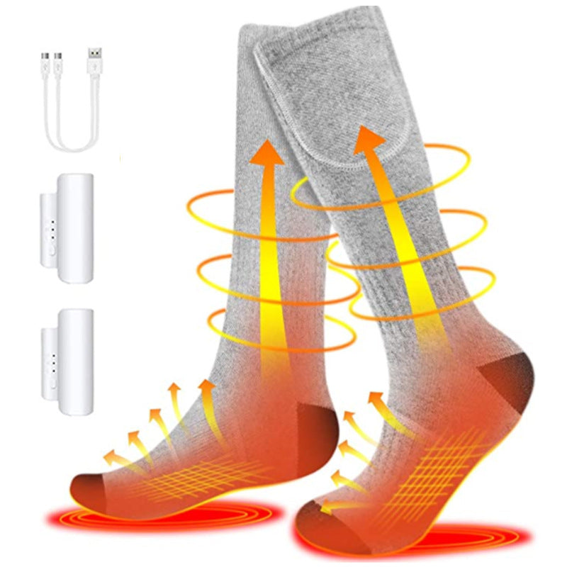 Pure cotton electric heating men's and women's sports charging ski socks
