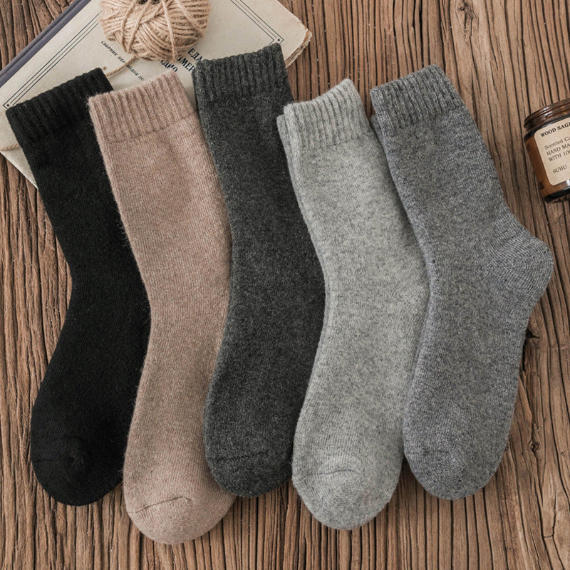 5 pairs men's and women's mid-tube thickened and velvet solid color wool socks