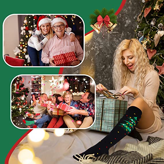 Christmas Socks for Women Men Circulation, Knee High Compression Socks 15-20mmHg for Nurse, Running Athletic