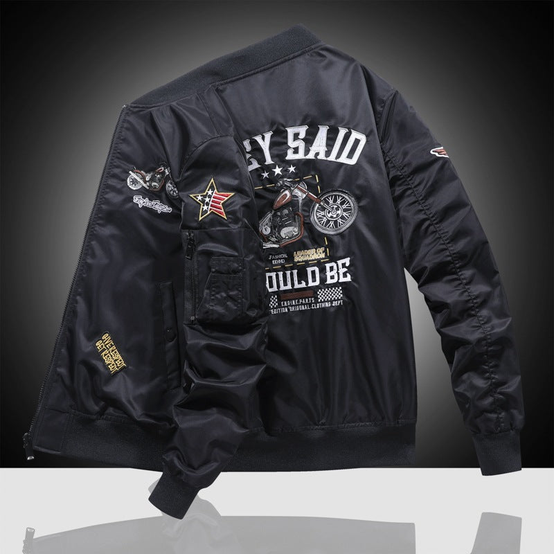 Air Force Pilot Men's Motorcycle Embroidered Baseball Uniform Bomber Jacket
