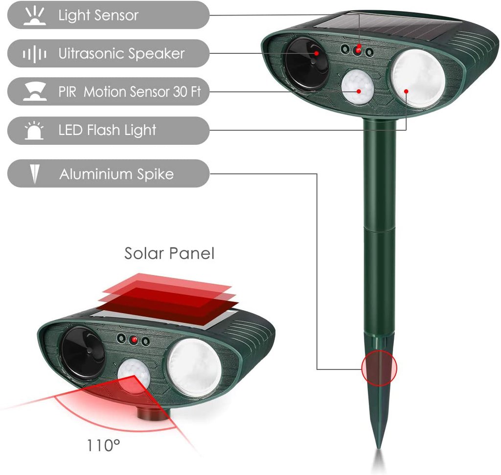 Ultrasonic Squirrel Repeller - Solar Powered - Get Rid of Squirrels in 48 Hours