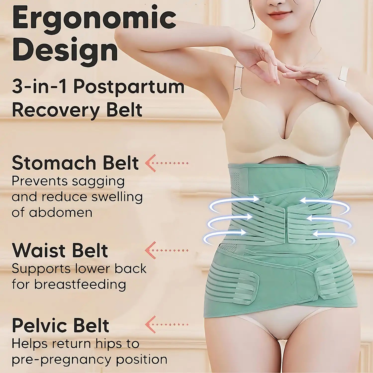 3-in-1 Postpartum Support Belt: Belly, Waist & Pelvis Recovery for New Moms