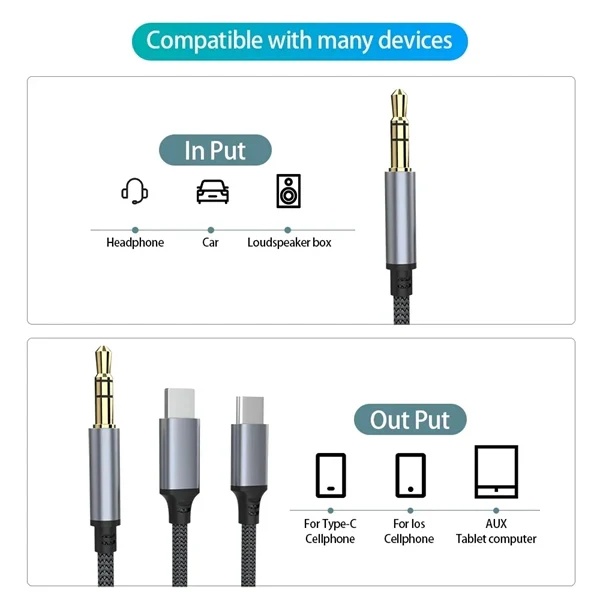 3.5mm 3-in-1 Car AUX Audio Cable – Type-C to Male-to-Male Jack for Smartphones