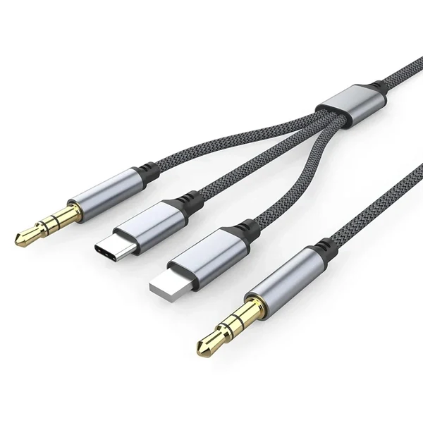 3.5mm 3-in-1 Car AUX Audio Cable – Type-C to Male-to-Male Jack for Smartphones