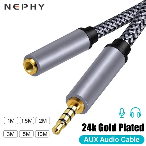 3.5mm Male to Female AUX Extension Cable – TRRS 4-Pole Audio Cord for Headphones, Speakers, Phone, and Car Stereo