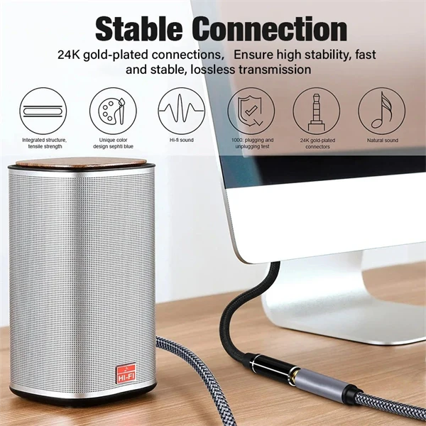 3.5mm Male to Female AUX Extension Cable – TRRS 4-Pole Audio Cord for Headphones, Speakers, Phone, and Car Stereo