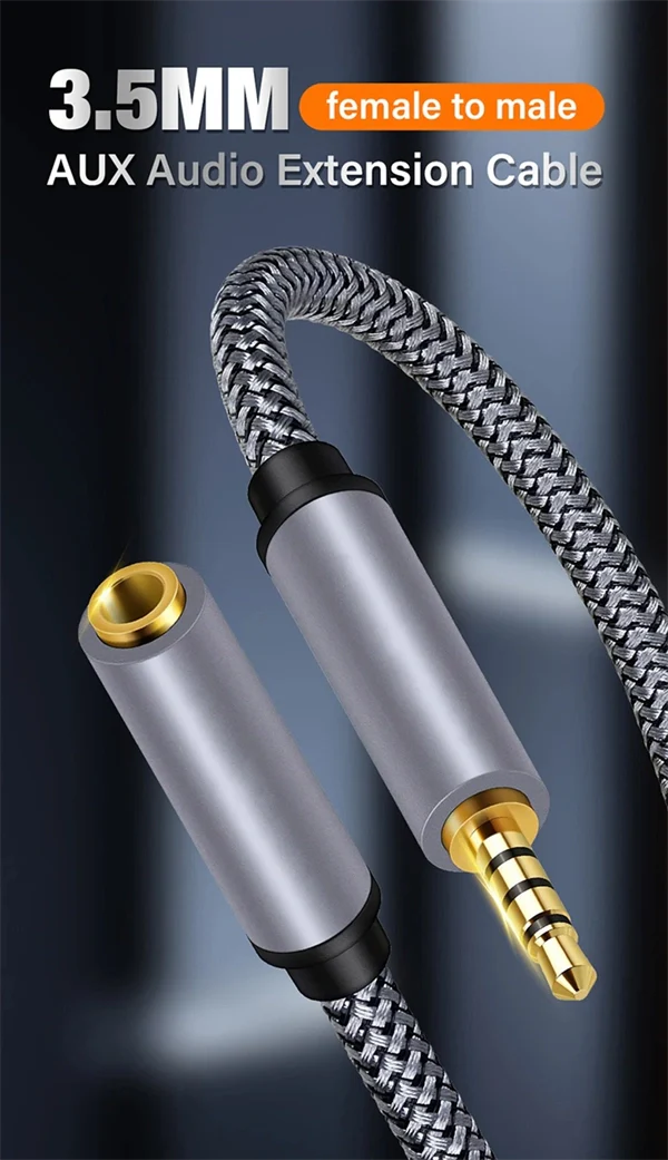 3.5mm Male to Female AUX Extension Cable – TRRS 4-Pole Audio Cord for Headphones, Speakers, Phone, and Car Stereo