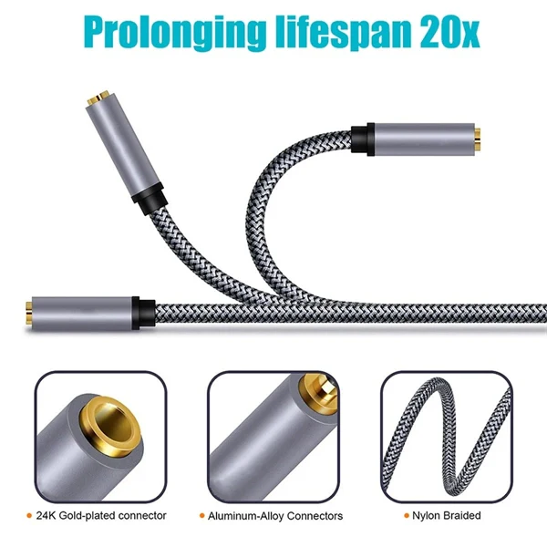 3.5mm Male to Female AUX Extension Cable – TRRS 4-Pole Audio Cord for Headphones, Speakers, Phone, and Car Stereo