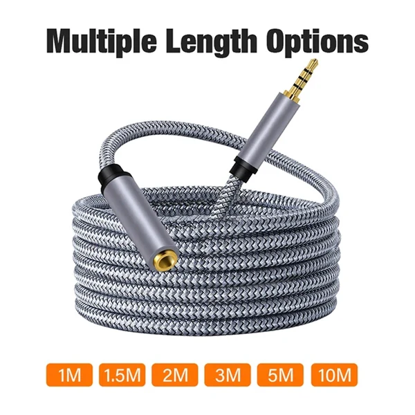 3.5mm Male to Female AUX Extension Cable – TRRS 4-Pole Audio Cord for Headphones, Speakers, Phone, and Car Stereo