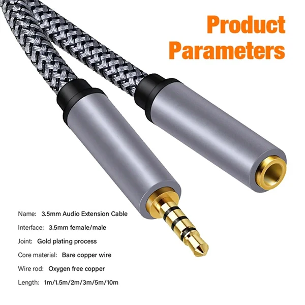 3.5mm Male to Female AUX Extension Cable – TRRS 4-Pole Audio Cord for Headphones, Speakers, Phone, and Car Stereo