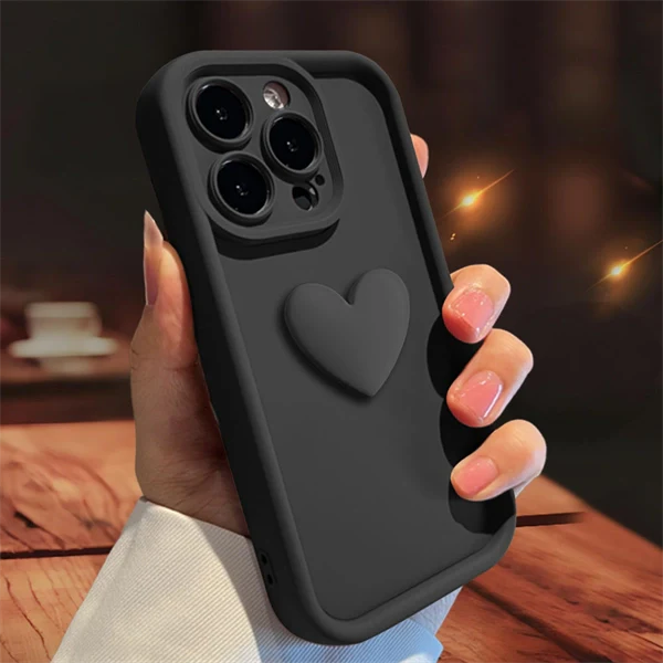 3D Heart Matte Phone Case – Full Camera Protection, Skin-Friendly Cover for iPhone 17