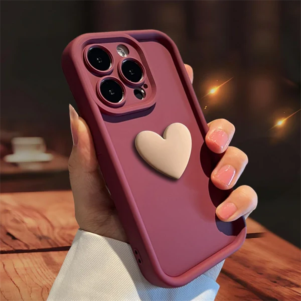 3D Heart Matte Phone Case – Full Camera Protection, Skin-Friendly Cover for iPhone 17
