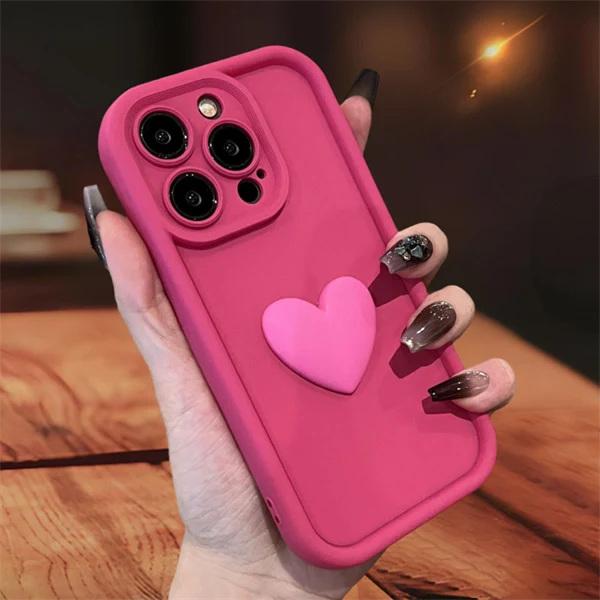 3D Heart Matte Phone Case – Full Camera Protection, Skin-Friendly Cover for iPhone 17