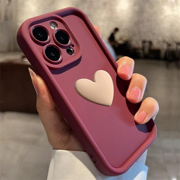 3D Heart Matte Phone Case – Full Camera Protection, Skin-Friendly Cover for iPhone 17