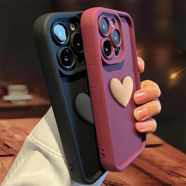 3D Heart Matte Phone Case – Full Camera Protection, Skin-Friendly Cover for iPhone 17