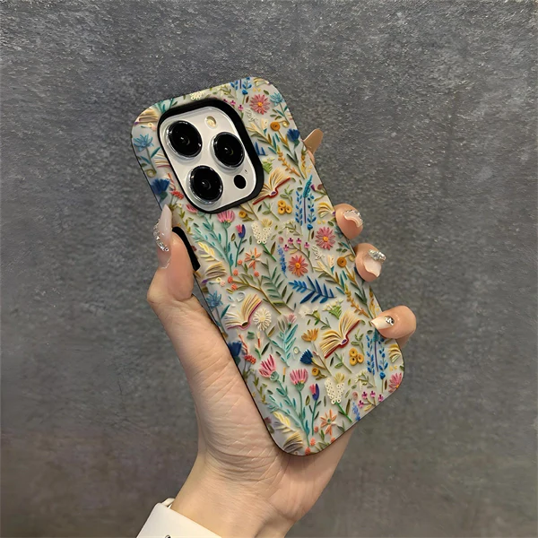 Faux Embroidery Design 3D Paper-Cut Style Double-Layer Phone Case for iPhone 17