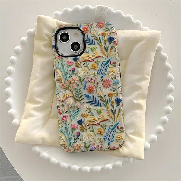 Faux Embroidery Design 3D Paper-Cut Style Double-Layer Phone Case for iPhone 17