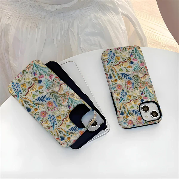 Faux Embroidery Design 3D Paper-Cut Style Double-Layer Phone Case for iPhone 17