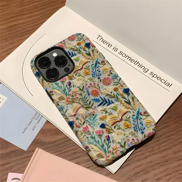 Faux Embroidery Design 3D Paper-Cut Style Double-Layer Phone Case for iPhone 17