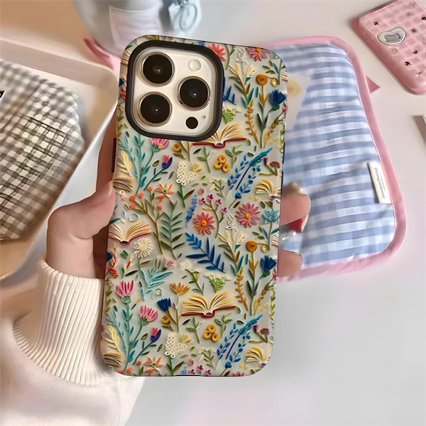 Faux Embroidery Design 3D Paper-Cut Style Double-Layer Phone Case for iPhone 17
