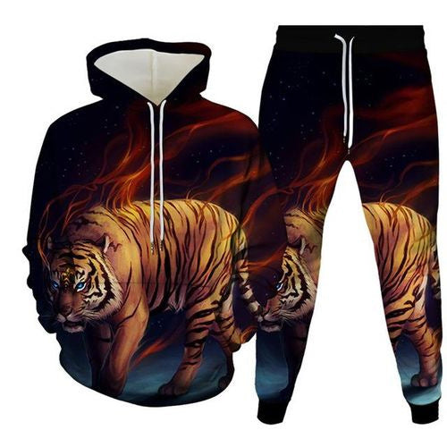 3D Wolf Oversized Tracksuit - Zip Hoodie & Joggers Set, Unisex Street Style