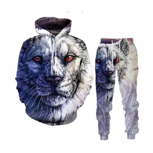 3D Wolf Oversized Tracksuit - Zip Hoodie & Joggers Set, Unisex Street Style