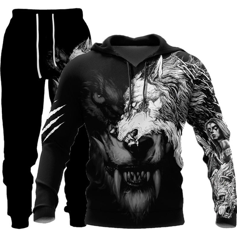 3D Wolf Oversized Tracksuit - Zip Hoodie & Joggers Set, Unisex Street Style