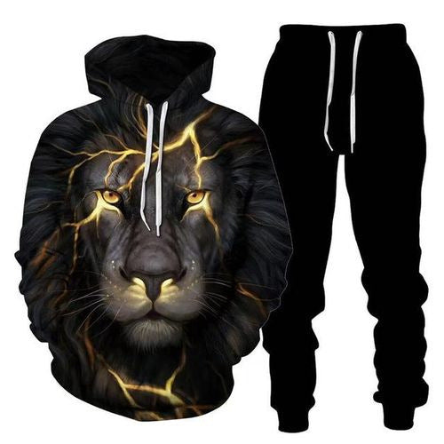 3D Wolf Oversized Tracksuit - Zip Hoodie & Joggers Set, Unisex Street Style