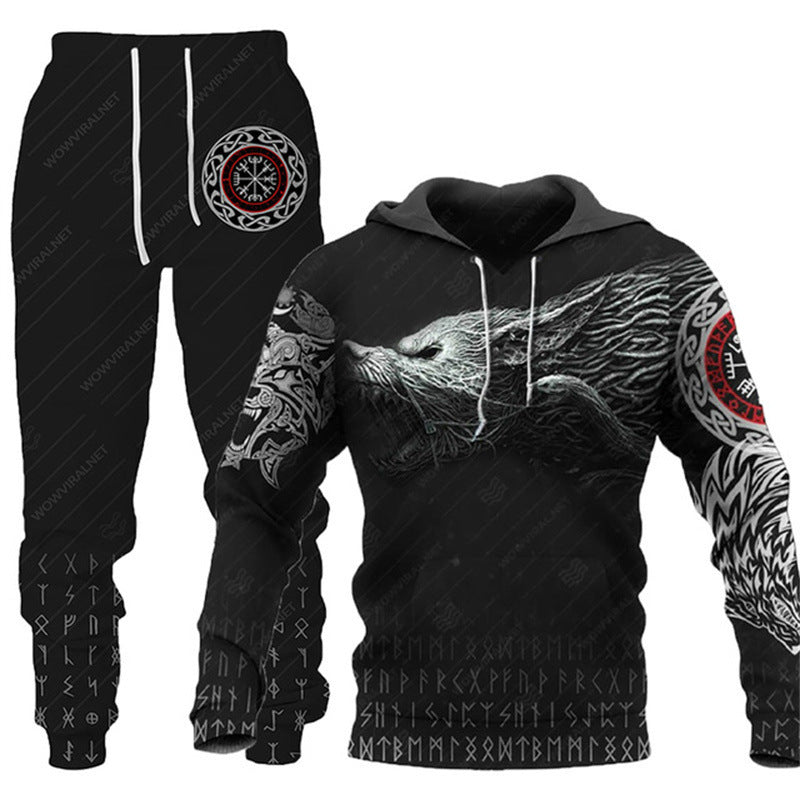 3D Wolf Print Zip Hoodie & Pants Set - Unisex Oversized Tracksuit, Streetwear Style