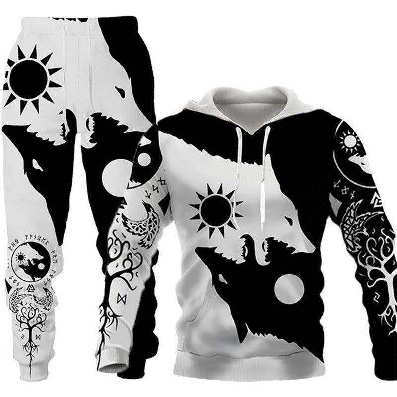 3D Wolf Print Zip Hoodie & Pants Set - Unisex Oversized Tracksuit, Streetwear Style
