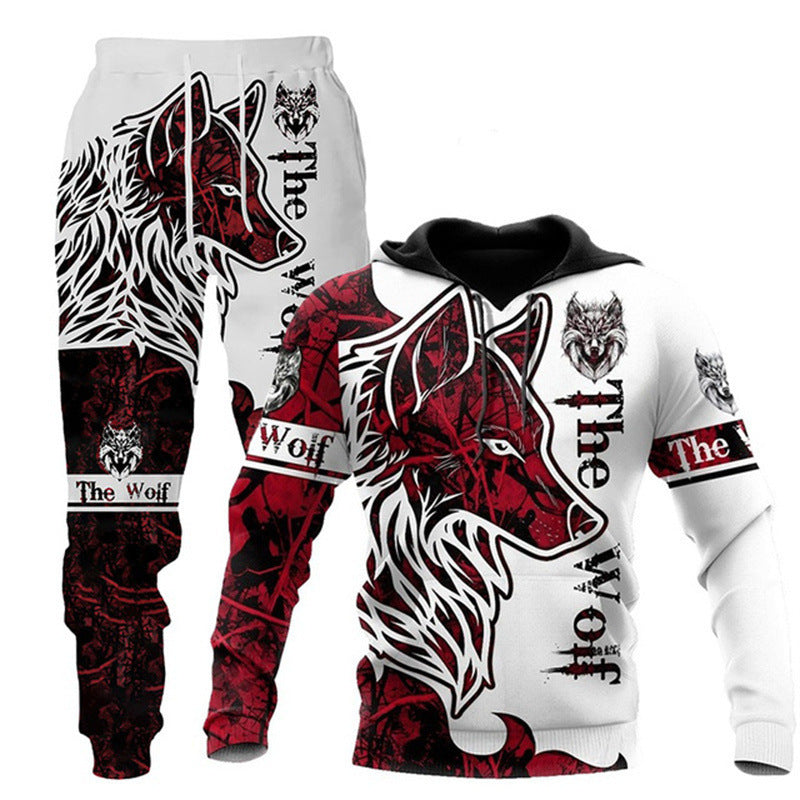 3D Wolf Print Zip Hoodie & Pants Set - Unisex Oversized Tracksuit, Streetwear Style