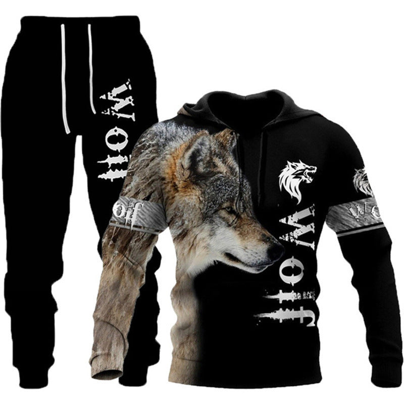 3D Wolf Print Zip Hoodie & Pants Set - Unisex Oversized Tracksuit, Streetwear Style