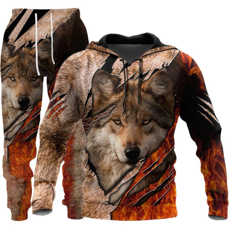 3D Wolf Print Zip Hoodie & Pants Set - Unisex Oversized Tracksuit, Streetwear Style