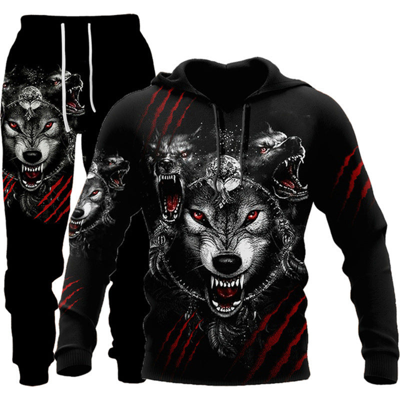 3D Wolf Print Zip Hoodie & Pants Set - Unisex Oversized Tracksuit, Streetwear Style