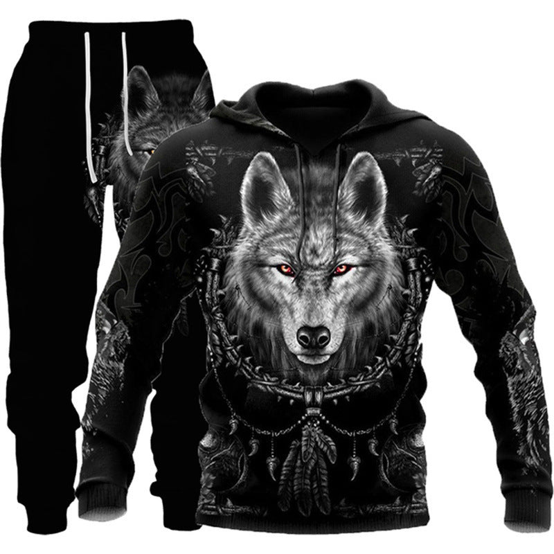 3D Wolf Print Zip Hoodie & Pants Set - Unisex Oversized Tracksuit, Streetwear Style