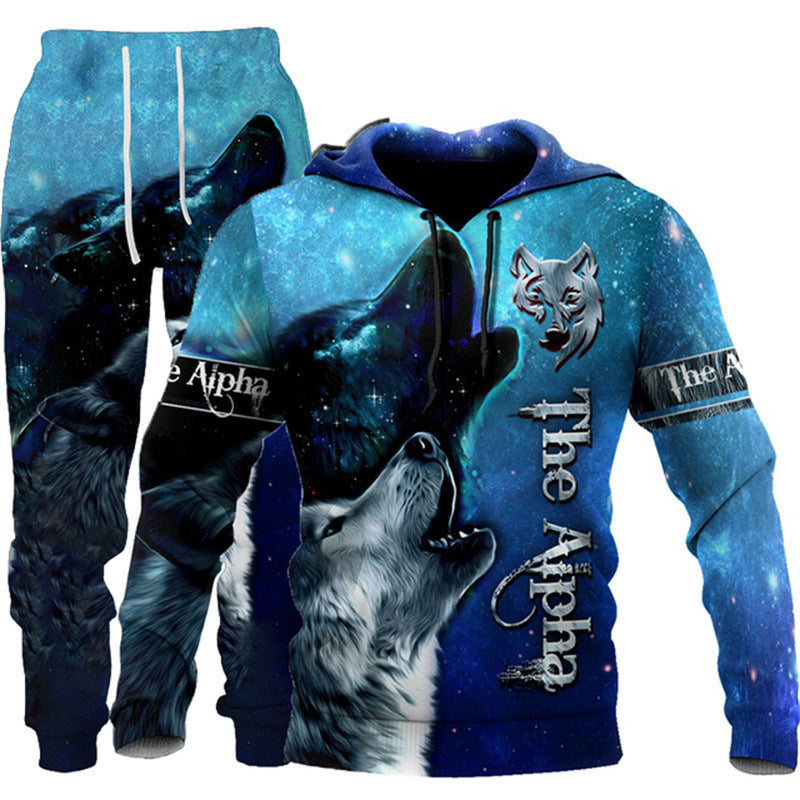 3D Wolf Print Zip Hoodie & Pants Set - Unisex Oversized Tracksuit, Streetwear Style