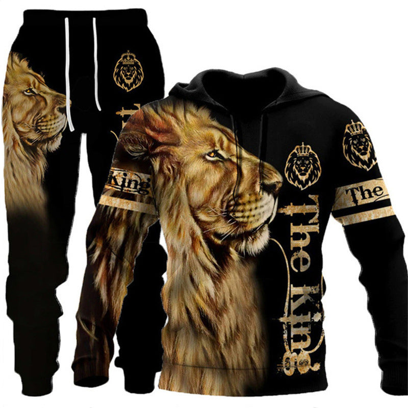 3D Wolf Print Zip Hoodie & Pants Set - Unisex Oversized Tracksuit, Streetwear Style