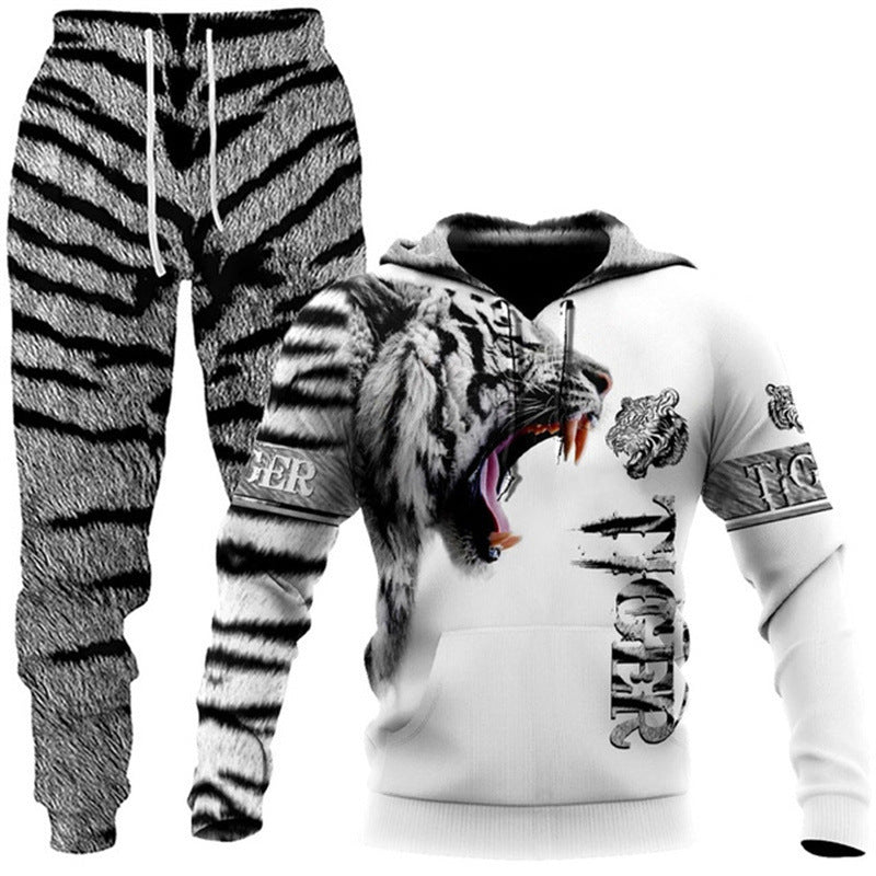 3D Wolf Print Zip Hoodie & Pants Set - Unisex Oversized Tracksuit, Streetwear Style